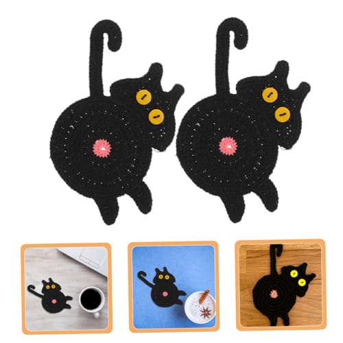 Dessous de verre tricoté chat bouda Cabilock pour gobelet