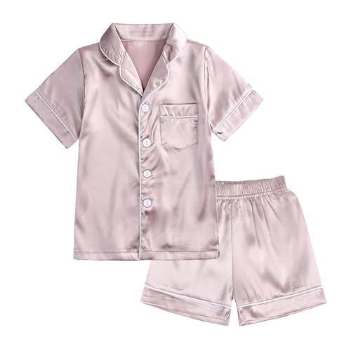 Toddler Baby Set Girl Boys Satin Silk Outfits Short-Sleeve Soft Relax Loungwear Outfit Clothes 2 Piece Set