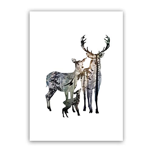 LaLe Living Impression sur Toile de qualité supérieure Motif Famille d'élan A4 21 x 30 cm (sans Cadre)