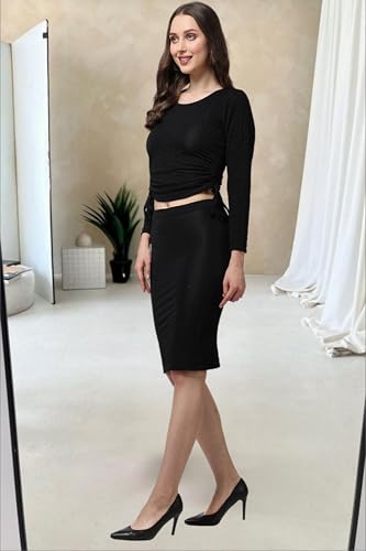 Image of POPWINGS Casual Solid Skirt and Top Set for Women | Stylish Skirt Co-ord Sets for Women | Crop Top and Skirt Set for Women | 2-Piece Sets for Women Summer Skirt