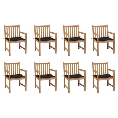 LAPOOH Sillas de jardín 8 uds, Sillas Terraza Exterior, Silla Playa Jardin, Sillas Exterior Jardin, Sillas Balcon, Madera Maciza de Teca Cojines Negro