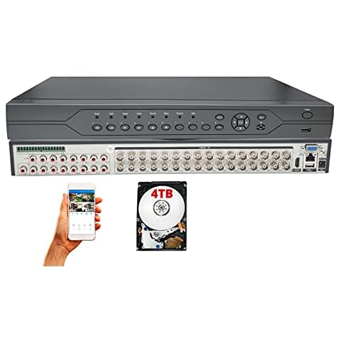Evertech 32 Channel 32CH H.265 Hybrid DVR Recorder 4-in1 for HD TVI AHD CVI and Analog 1080P Home Business Security Surveillance Camera Systems + 4TB Hard Drive Memory for 24/7 Recording Remote Access Cover
