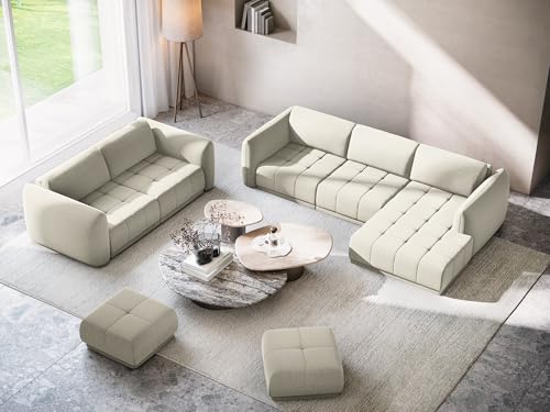 Hoku 3-Sitzer Sofa in Creme - Polstersofa aus Samt, modernes Design ohne Schlaffunktion, skandinavisches Wohnzimmer Sofa, Japandi Stil, Oeko-Tex Zertifiziert 210x105x74 cm, bis 350 kg belastbar – Bild 3