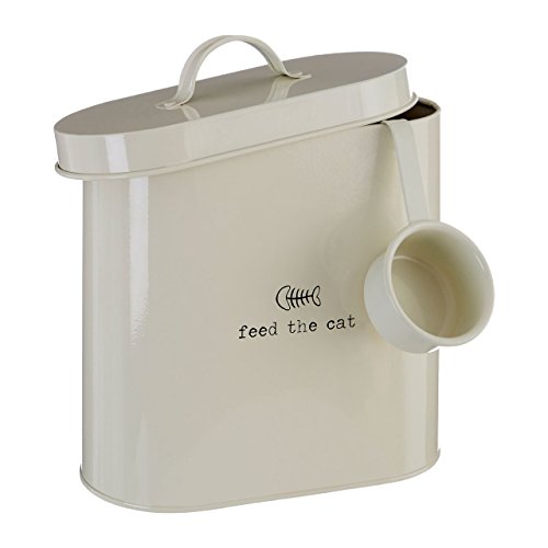 Premier Housewares Boîte de Stockage de Nourriture pour Animaux domestiques avec cuillère Naturel, Métal, crème, 2.8 Litre