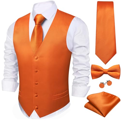 Image of Barry.Wang Men's Suit Vest Tie Bowtie Set Formal Silk Paisley Waistcoat Hanky Cufflinks Lapel Pin Set Wedding Party 7PCS