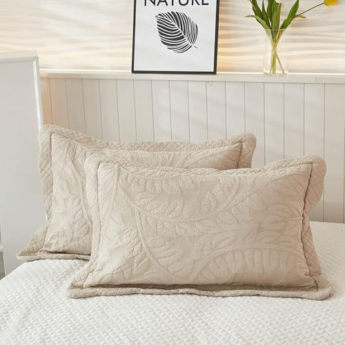 MarCielo 3-Piece 100% Cotton Oversized Bedspread Lightweight Quilt Coverlet Embroidery Farmhouse Bedding Set T0 (Yellowish Beige, Oversized King (118"x106"))