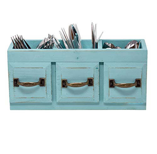 Boston Warehouse Wood Flatware Storage Caddy Blue