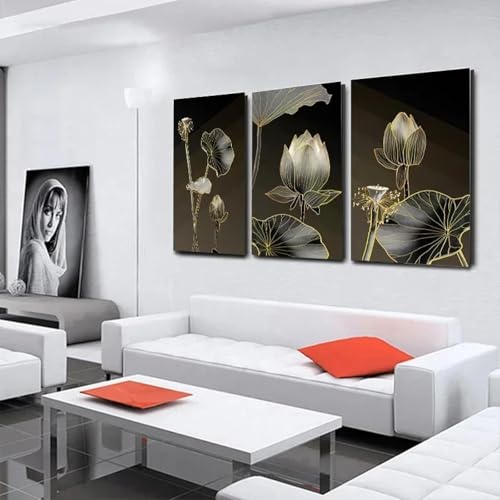 Décoration d'intérieur salon originale : triptyque lotus sur toile - 5