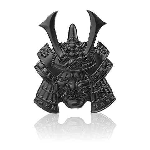 Samurai Metal Car Sticker, Japanese Style Hannya Decal, Demon with Helmet Emblem, Devil Death Skull Zinc Alloy Skull Cool Badge for Automotive, Truck, Motorcycle (Type B - Black) Cover