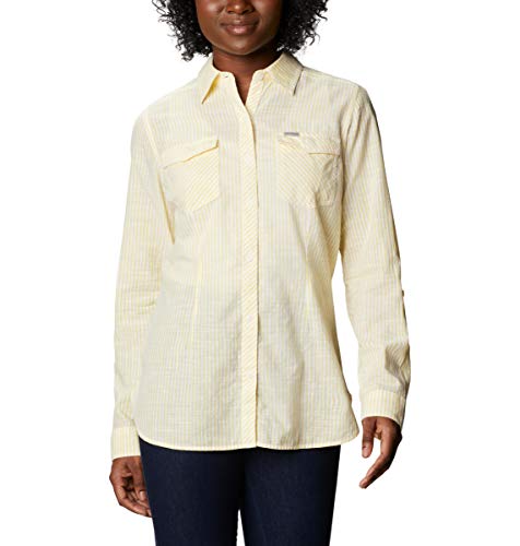 Columbia Women's Camp Henry Ii Long Sleeve Shirt, Sun Glow Vertical Stripe, Large #TOP5