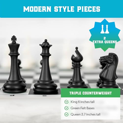 Best Chess Set Ever Tournament Chess Set, 3X Triple Weighted Staunton Pieces, with 20 in x 20 in Foldable Double-Sided Silicone Chess Board, Super Heavyweight Edition