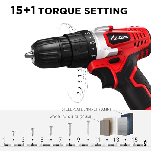 Image of AVID POWER 20V Cordless Drill Set for Home DIY & Beginner Projects - Lightweight Power Drill with Battery Charger & 22 Bits, Variable Speed, 3 /8 inch Keyless Chuck, Ideal for Furniture Assembly (Red)
