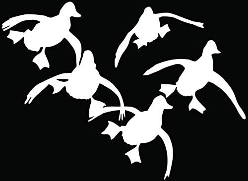 Flying Ducks Hunting Hunter Car Truck Window Bumper Vinyl Graphic Decal Sticker- (10 inch) / (25 cm) Wide GLOSS WHITE Color