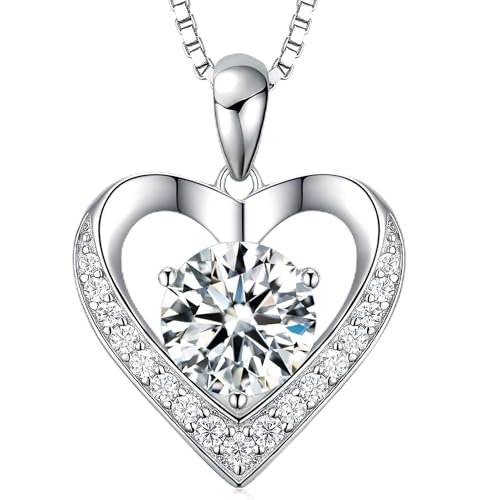 Image of Moissanite Necklace for Women, Heart Pendant Engraved 'I Love You' Gifts for Wife, Valentine's Day Gift Anniversary Eternity Birthday Present Sterling Silver Jewelry for Her