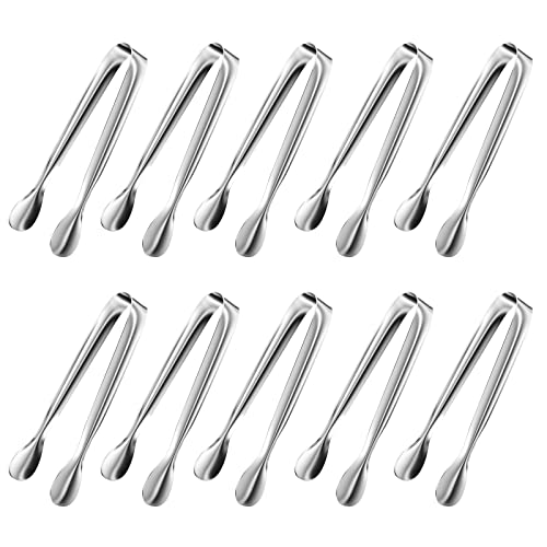 Gvolatee 10 Pièces Pince à glaçons INOX 11cm, Multifonctions Poli Pinces à Sucre Main Vintage, pour Bonbon, Glace, Biscuit, Café, Cuisine, Mariage, fête...