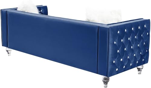 Miniatura 31 de i-POOK Sofá Chesterfield de terciopelo de 83 pulgadas de ancho con 3 asientos, 2 almohadas de felpa, patas de cristal y brazos recortados con cabeza