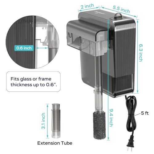 Image of HOB Aquarium Filter, Fish Tank Filter for 5-20 Gallon Tanks, Adjustable Flow, Quiet Operation