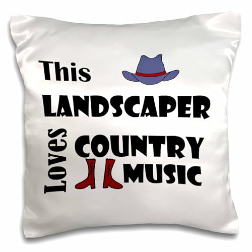 3dRose Smiles Art Funny This Landscaper Loves Country Music with Cowboy hat and Boots (pc-308368-1) Pillow Case, White