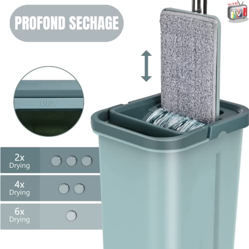 Venteo Magischer Besen, extra groß, um 360° drehbar, Eimer mit 2 Fächern, Reinigung und Schleudern, 4 Mikrofasertücher