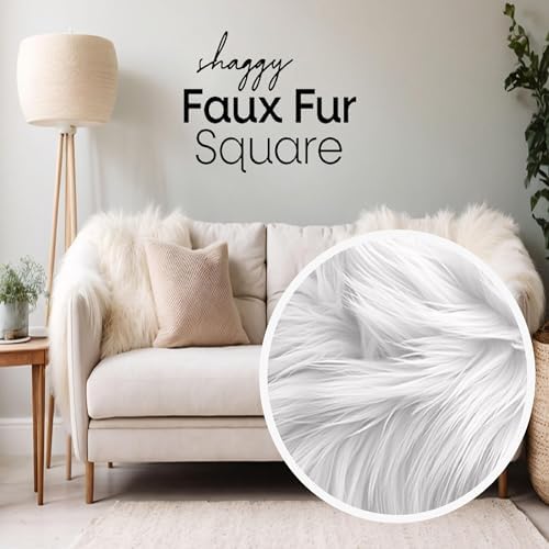 FabricLA Shaggy Faux Fur Square - 20" X 20" Inches Pre-Cut - Use Fake Fur Fabric for DIY, Craft Fur Decoration, Fashion Accessory, Gnome, Hobby - White
