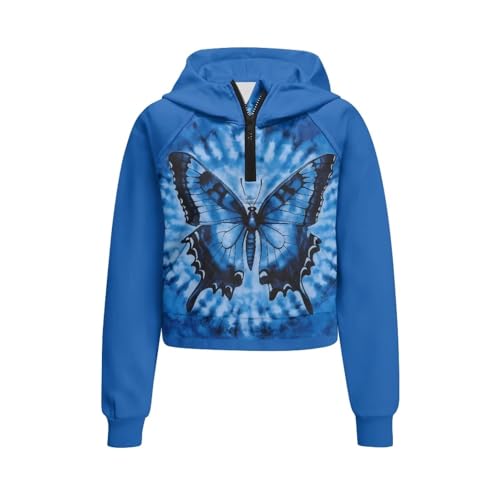 Girls Hoodies Sweatshirts Half Zipper Cute Clothes Pullover Crop Tops for Girls Hooded Pullover with Pockets 5-144