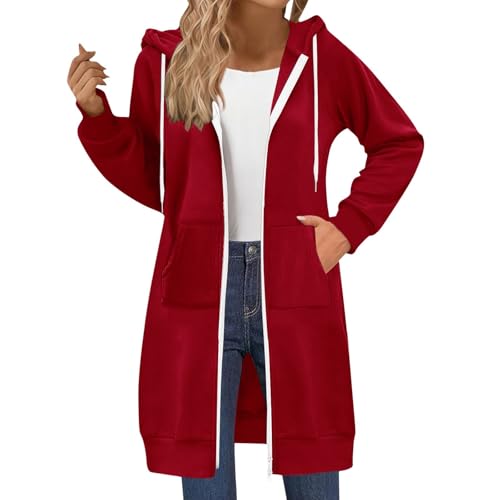 Long Hoodies For Women Casual Full Zip Up Fleece Jacket Loose Sweatshirts 2025 Fall Winter Coats Fashion Clothes