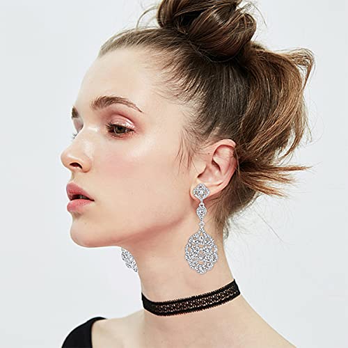 Mecresh Wedding Teardrop Dangle Earrings Crystal Rhinestone Beaded Chandelier Earrings For Brides Silver #TOP1