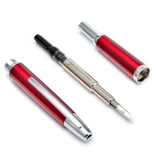 Image of Jinhao 10 Press Fountain Pen with Box, Rose Red Retractable Extra Fine Nib with Ink Converter Set (Silver Clip)