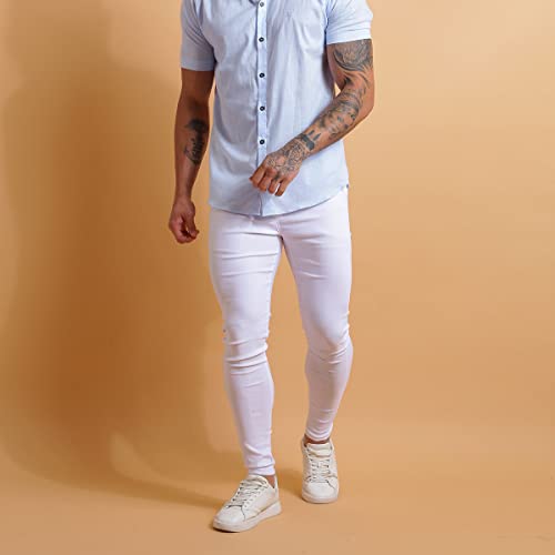 Calça Alfaiataria Social Super Skinny Sarja Masculina Premium (42, Branco)