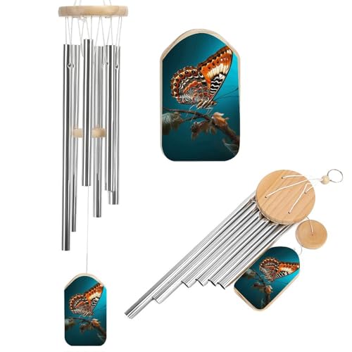 Carillon éolien papillon bleu clair pour jardin et décoration extérieure - 2