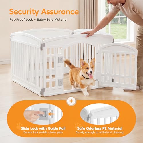 Image of NEWBULIG Dog Playpen 4-Panel, 24IN Puppy Playpen, Stable Dog Play Pen Indoors /Outdoor with Secure Locking Door, Plastic Pet Fence for Small & Medium Dogs