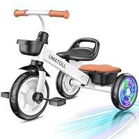Umatoll Tricycle for Toddlers 2-5 Year Old, Ajustable Toddler Bike Outdoor Toys, Birthday Gift for Boy Girl Age 2-4, Trike with Light up Wheels