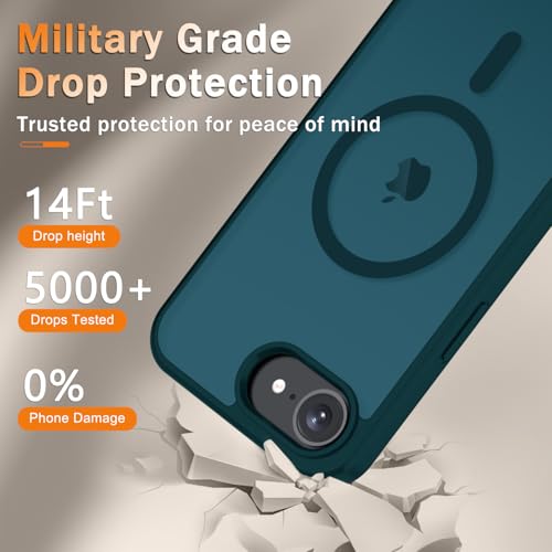 Image of YENAPOON for iPhone 17e Case, iPhone 16e Case, Matte Magnetic Phone Cover [with 1 Screen Protector] [Support for MagSafe] [Shockproof Military Grade Protection] Translucent Frosted Back, Blue