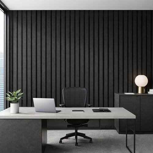 Image of MMT Acoustix Slats Felt Acoustic Panels for Walls | Luxury PET Polyester Sound Absorbing Wall Panels | Echo & Reverb Control | Pin-Friendly Bulletin Board | 30x30 cm Panels | Black | Set of 8