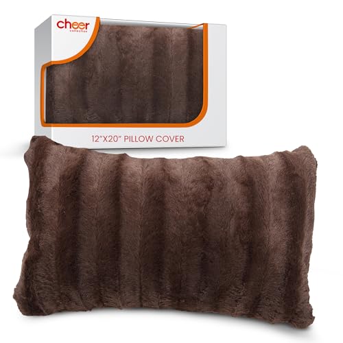 Cheer Collection Faux Fur Throw Pillow Cover - Soft, Cozy for Couch & Accent Pillows, 12x20 - Choco, Pack of 1