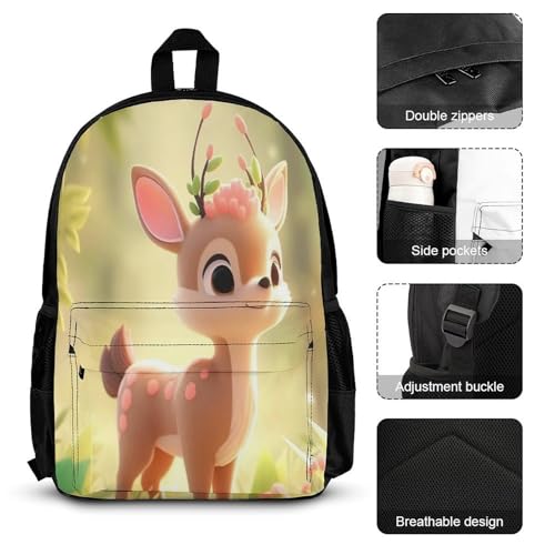 3-in-1 Backpack Combination Set Cute Deer Print 3Pcs Backpack Sets Travel Daypack with Lunch Bag And Cosmetic Bag3