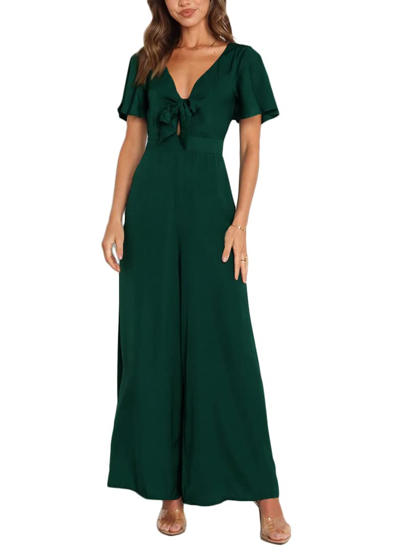 ticticlily Mono Mujer Verano Elegante Largo Mono Manga Corta Cuello V Pantalones Largo Chándal Sexy Informal Traje De Una Pieza Casual Jumpsuit Rompers Playsuits Color Sólido