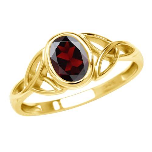 Silvershake 7X5mm Natural Oval Shape Red Garnet 18K Yellow Gold Plated 925 Sterling Silver Triquetra Celtic Knot Solitaire Ring January Gemstone Birthstone Size 4