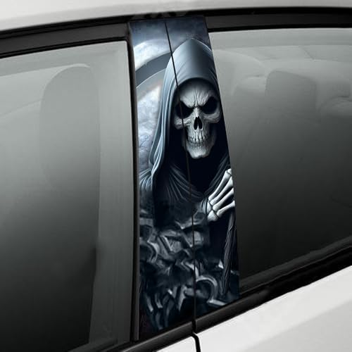 Image of Halloween Cars Body Horror Sticker, Classic Horror Movie Characters Peeking Decal Michae Waterproof Scary Vinyl Stickers for Bumper Car Decals 11in*18.89in (Blue Grey Death Reaper)