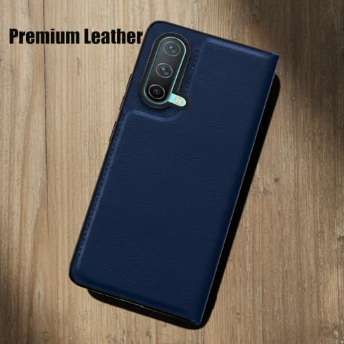 Image of Leather Case for OnePlus Nord CE Premium Protective Stylish Slim Cover with Shockproof Raised Edges Blue