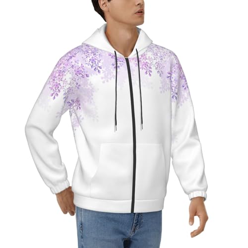 Col à capuche cordon de serrage pour ce sweatshirt homme lilas imprimé floral
