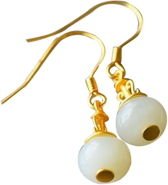 S925 Silver Gold-Plated Natural Hetian White Jade Vase Earrings for Women Yoga Genuine