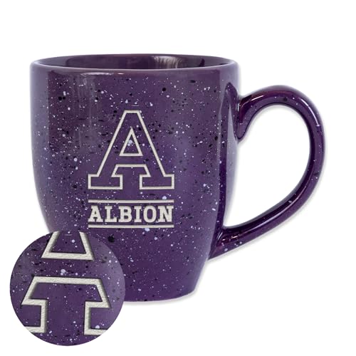 Rico Industries NCAA Albion Britons Primary Logo Purple 16 oz Team Color Laser Engraved Speckled Ceramic Coffee Mug