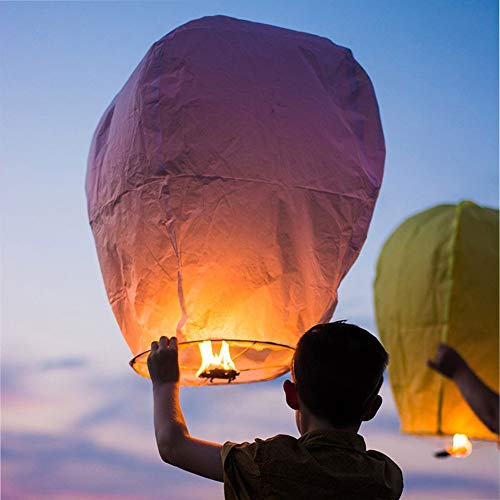 Chinese Paper Sky Lanterns (10) Colorful Mixed Pack - Ready to Use and Eco Friendly - Extra Large - 100% Biodegradable - Beautiful Blue Night Sky Lantern, New Year's Eve, Chinese Festival