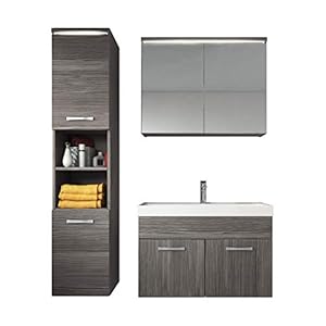 Badkamermeubelset Paso 80cm wastafel bodega (grijs) – badkamermeubel meubel spiegelkast badkamerkast