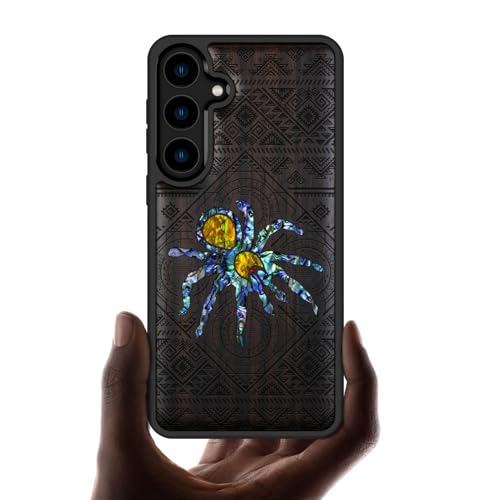 Coque Galaxy S24 Plus en bois haut de gamme avec gravure araignée tribale chic