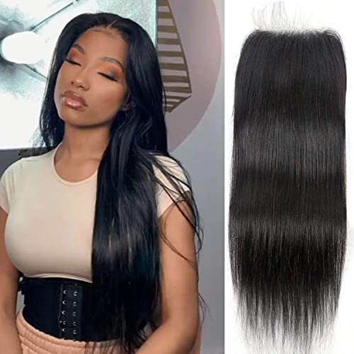SKULD 4x4 Lace Closure 16" Meches Brésiliennes Perruque Cheveux Lisse Human Hair Perruque Naturel Bresilienne Femmes Cover