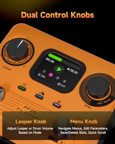 Image of FLAMMA FF20 Looper Pedal Drum Machine, Drum Looper Guitar Pedal with Screen, 300 Min Recording, 220 Drum Grooves, 100 Loop Slots, Time Stretch, Auto Record, USB & Headphone Out, for Guitar and Bass