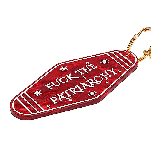 ASVP Shop Fuck The Patriarchy Feminist Keychain, Motel Keychain, Retro Keychain, Women Empowerment (Blood Red)
