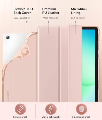 Image of MoKo Case for Samsung Galaxy Tab A11+ Plus 11 inch 2025, Light Pink | Fit Samsung Galaxy Tab A9+ Plus 2023 with Soft TPU Translucent Back Protective Cover Trifold Stand Case, Auto Wake /Sleep